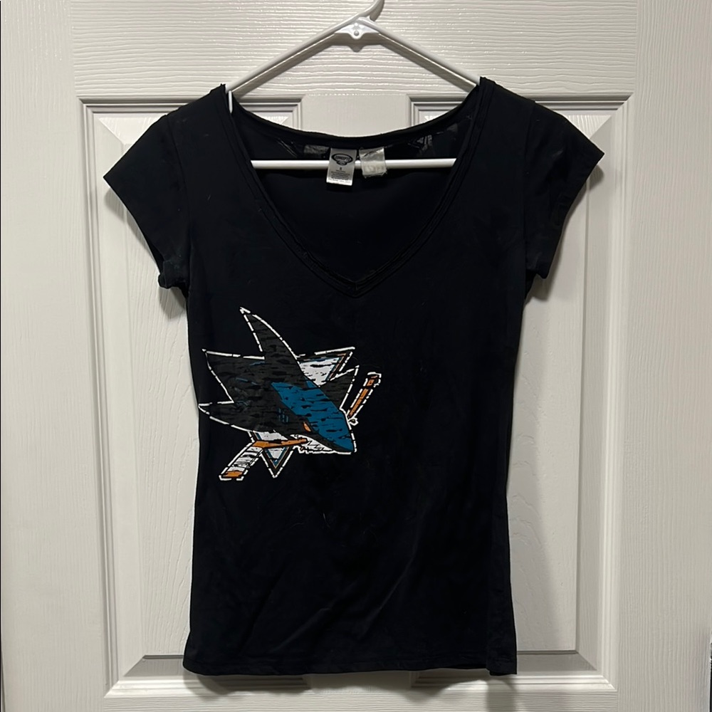 Black Graphic V-Neck Women's Top